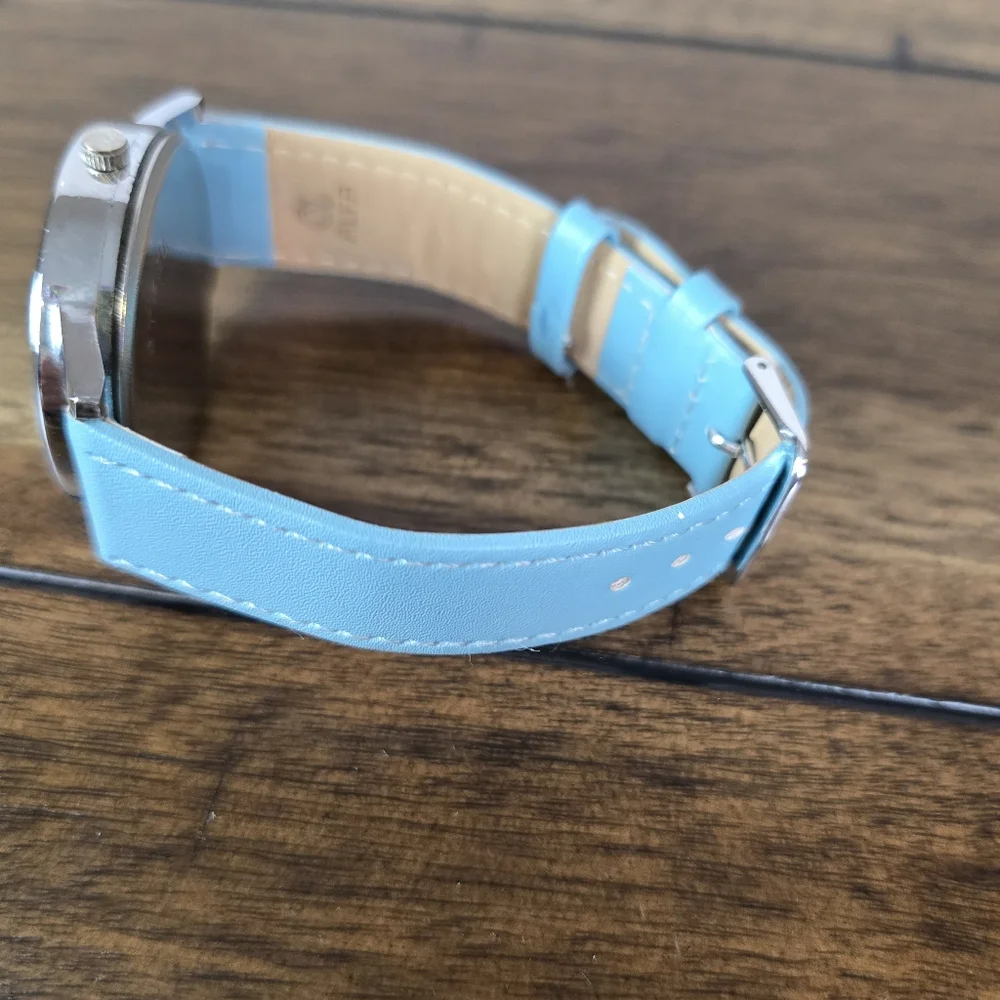 Polish Blue Lotus Watch – Genuine Leather Band – 1.5